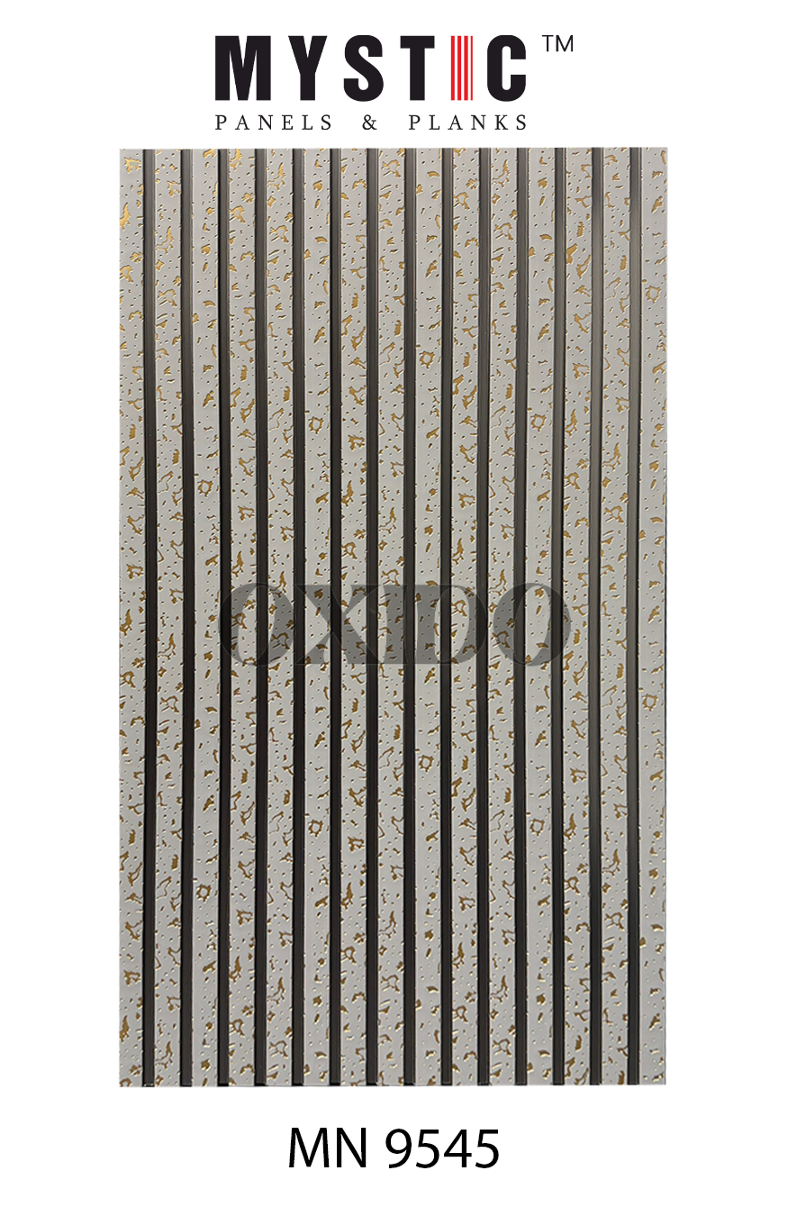 Warm grey fluted louver with gold foil flecks, Mystic Oxido MN 9545