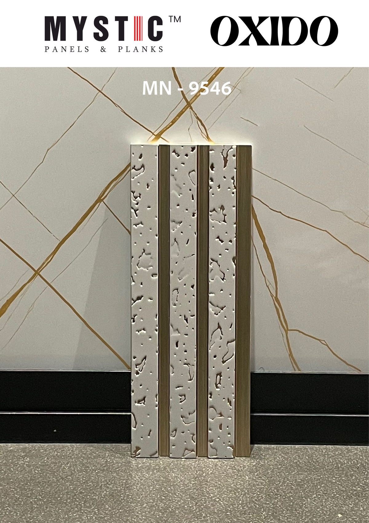 Light grey fluted louver with rose-gold foil flecks, Mystic Oxido MN 9546