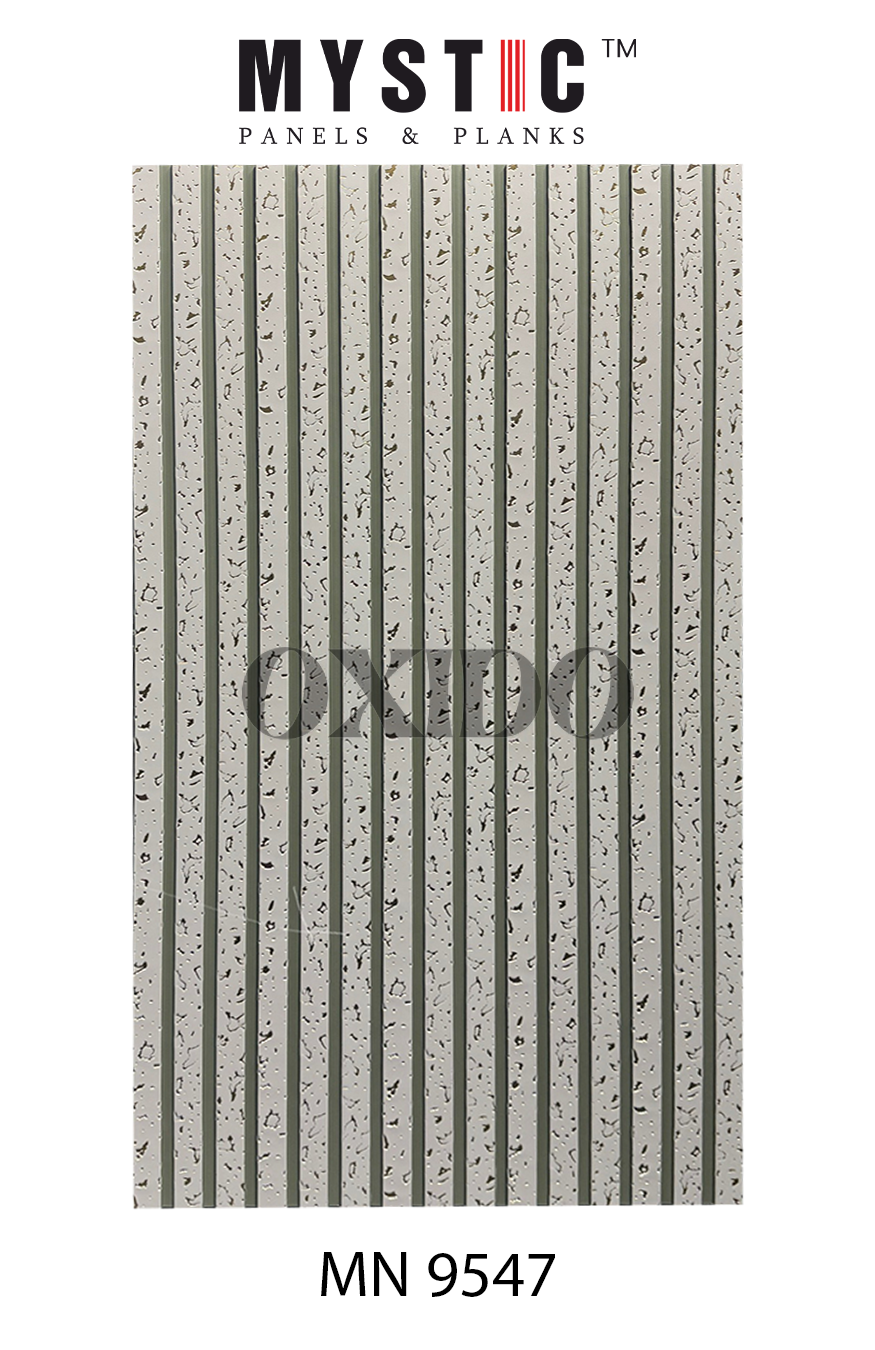 Off-white fluted louver with gold flecks and sage green strips, Mystic Oxido MN 9547