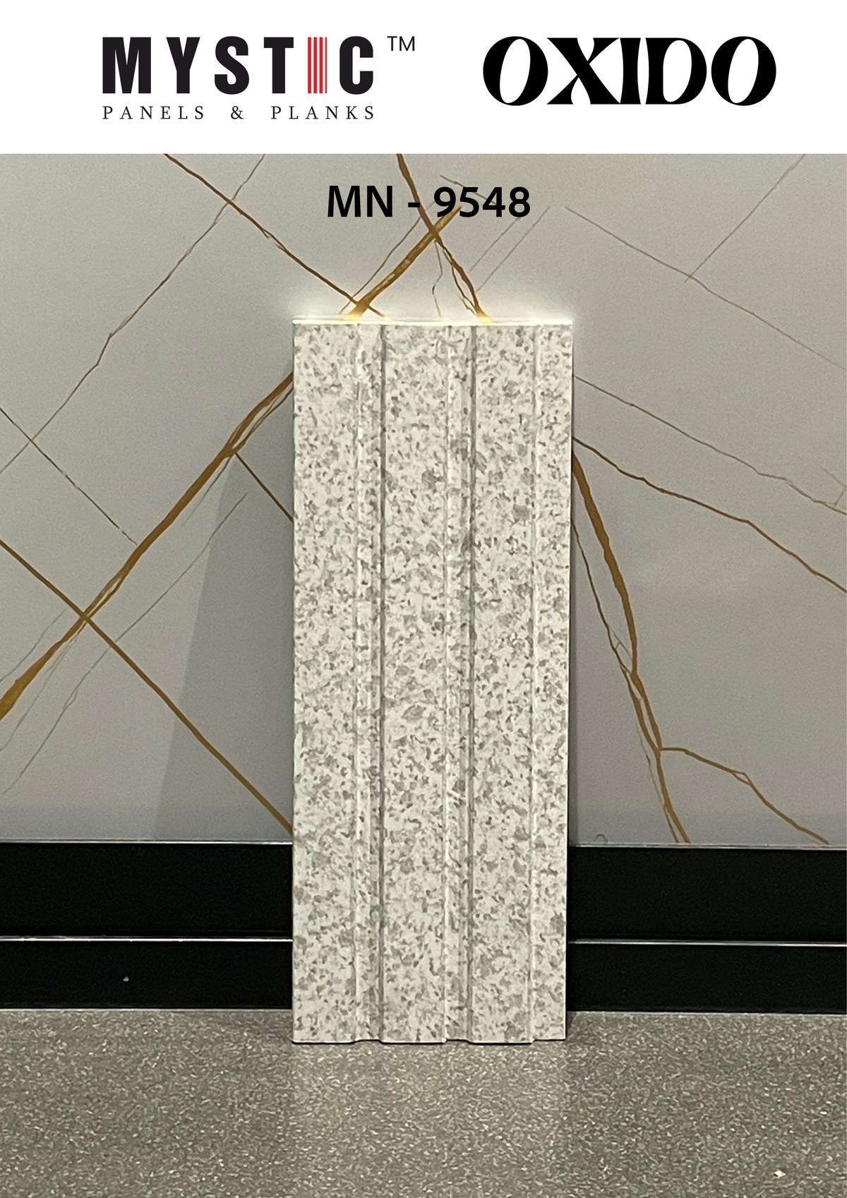 Light grey speckled stone-look fluted louver, Mystic Oxido MN 9548