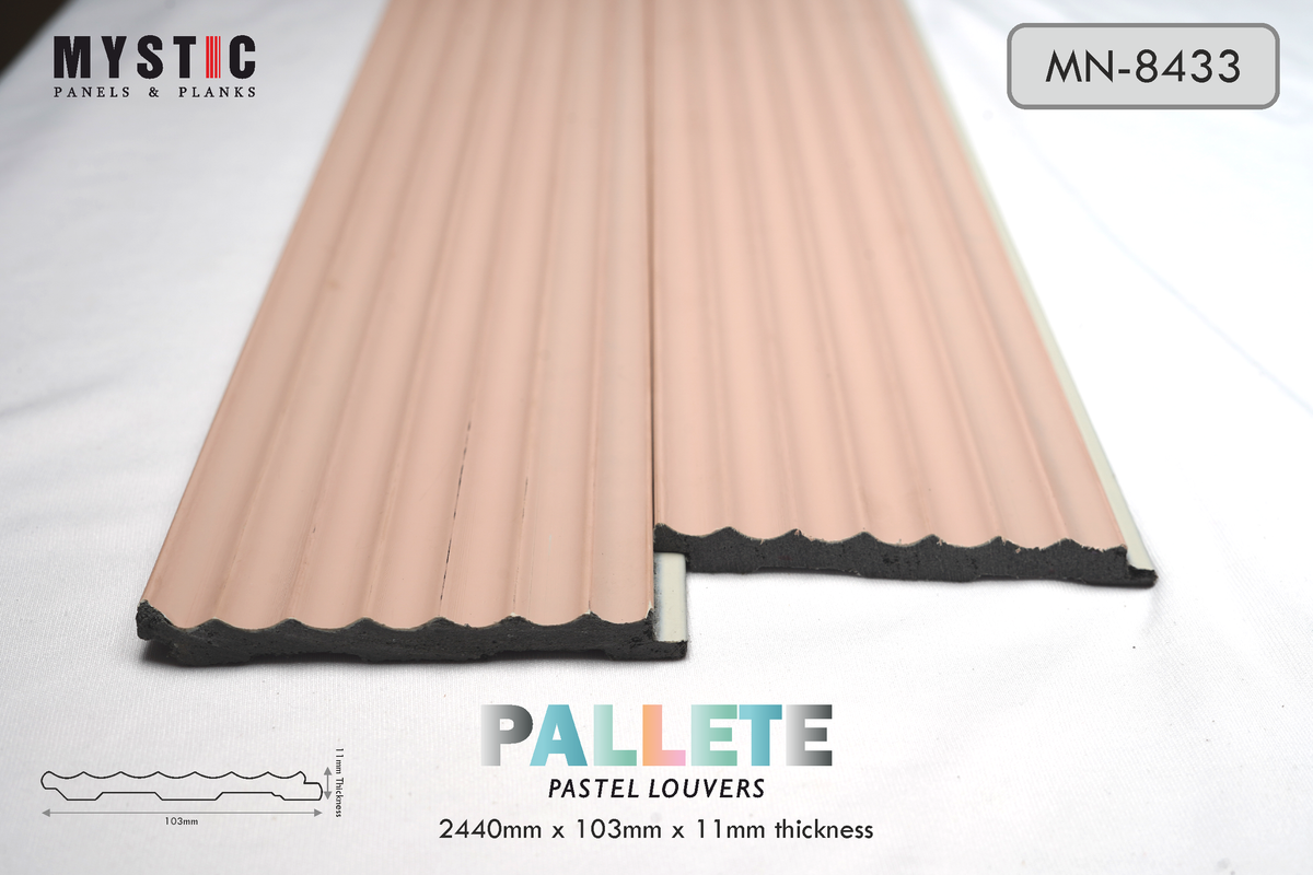 Blush pink fluted Pallete pastel louver planks with profile view, Mystic MN-8433