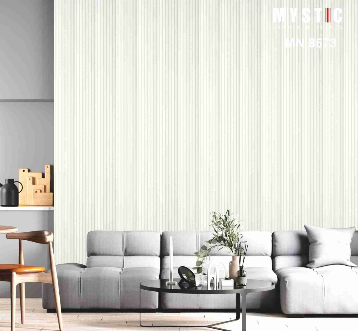Mystic Pallete pastel louver in off-white matte with rounded flutes, MN-8573