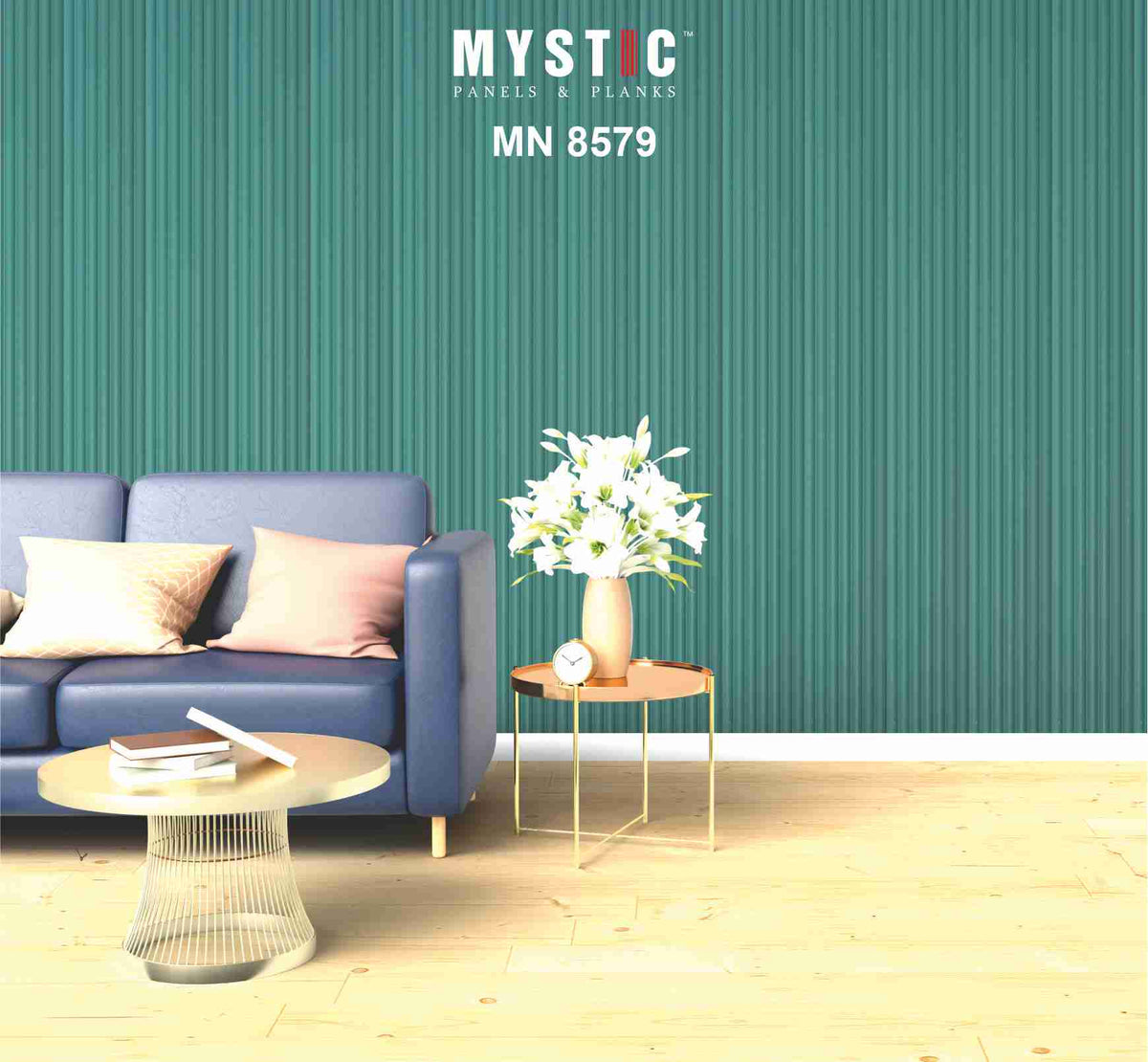 Teal fluted pastel louver, matte finish, code 8579