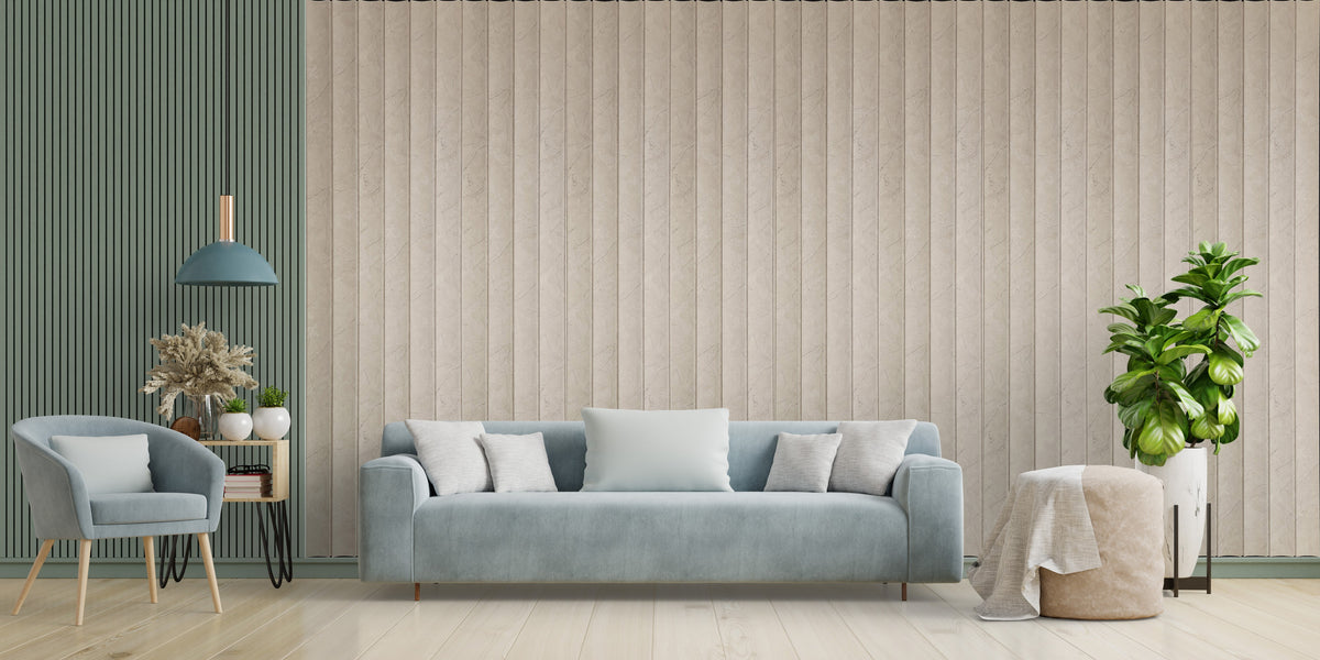 Beige stone-look louver panel with grey veins, 2900x250mm, code 91002