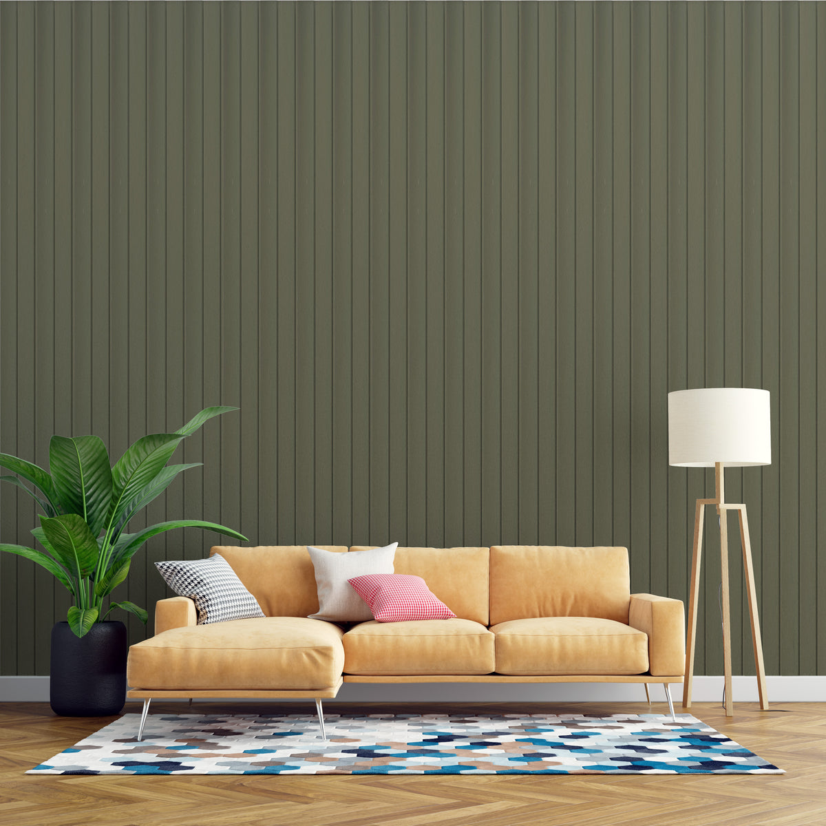 Olive green solid colour louver panel, 2900x250mm, code 91004