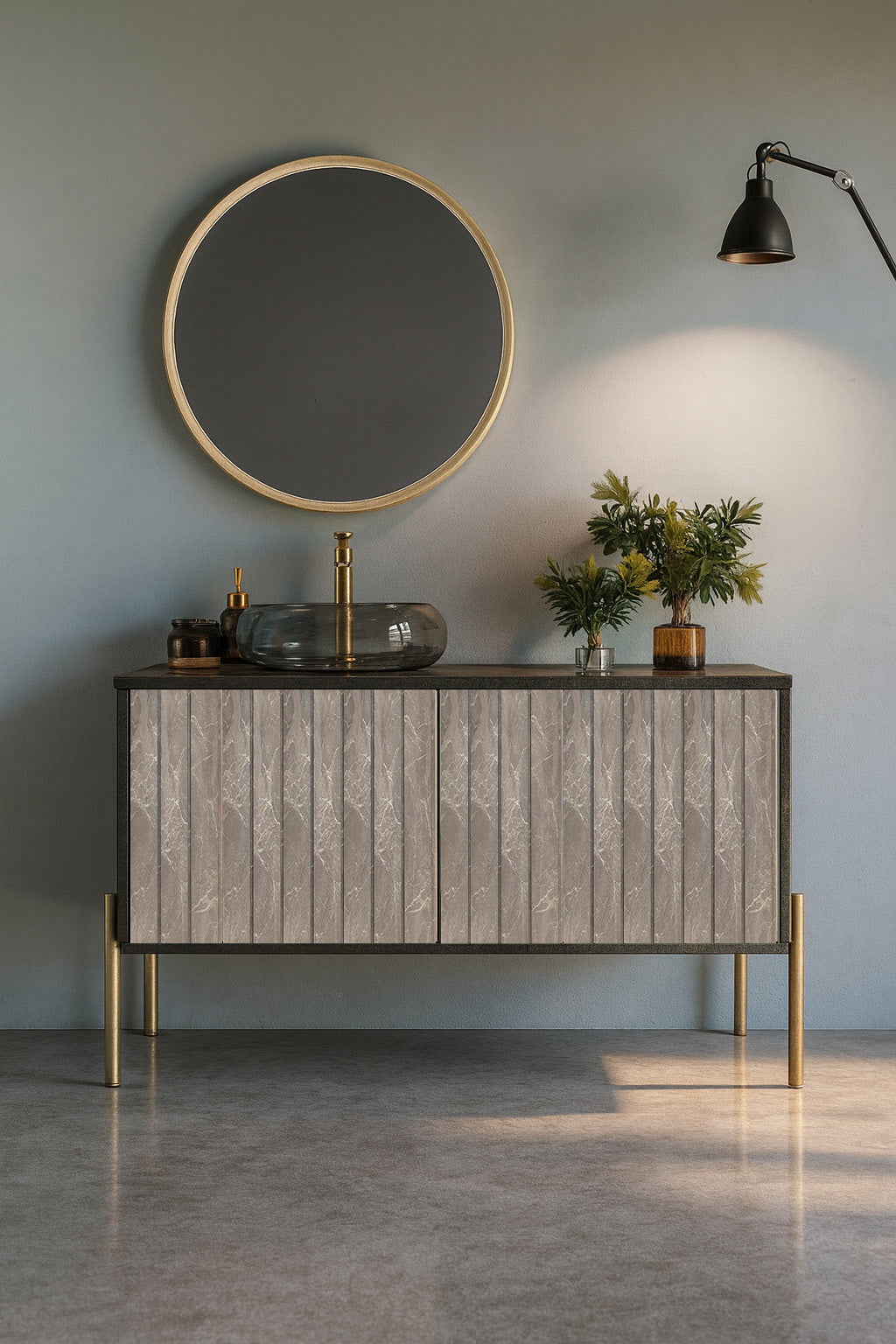 Grey marble-look louver panel with white veins, Mystic Pasteluxe MN-91005