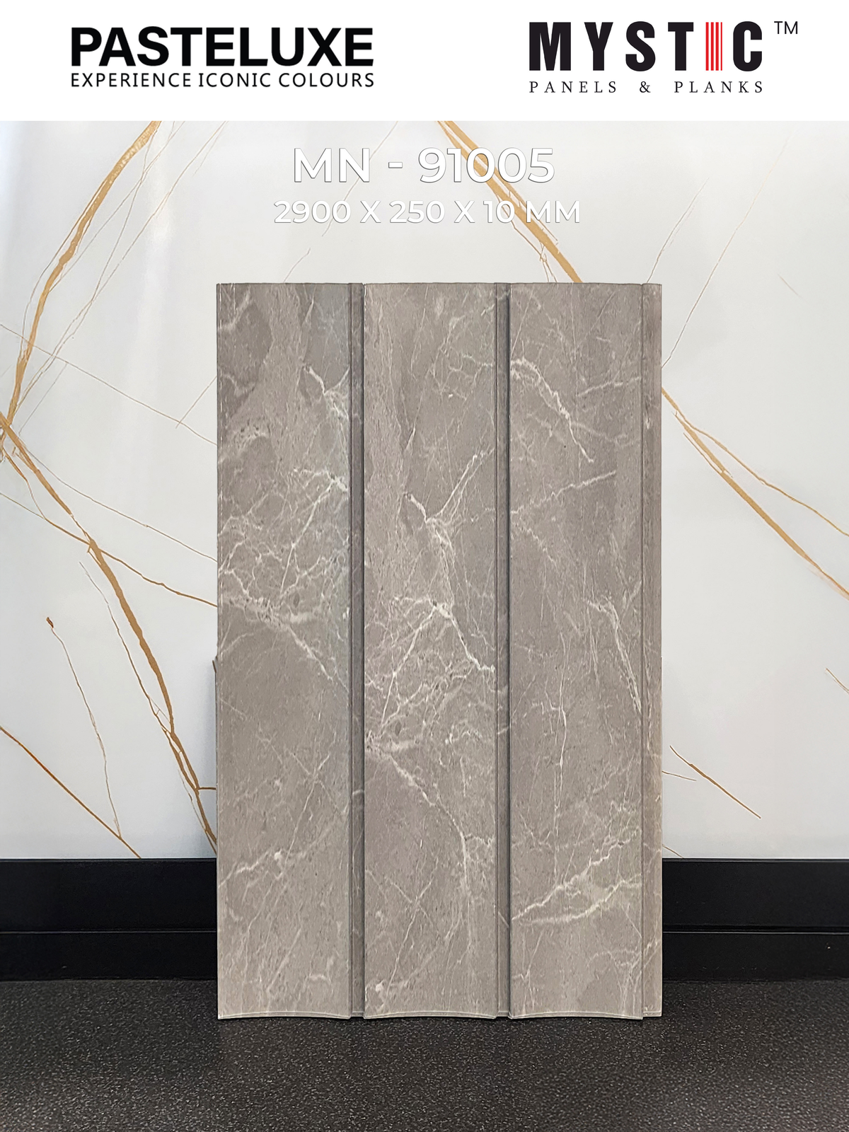 Grey marble-look louver panel with white veins, Mystic Pasteluxe MN-91005