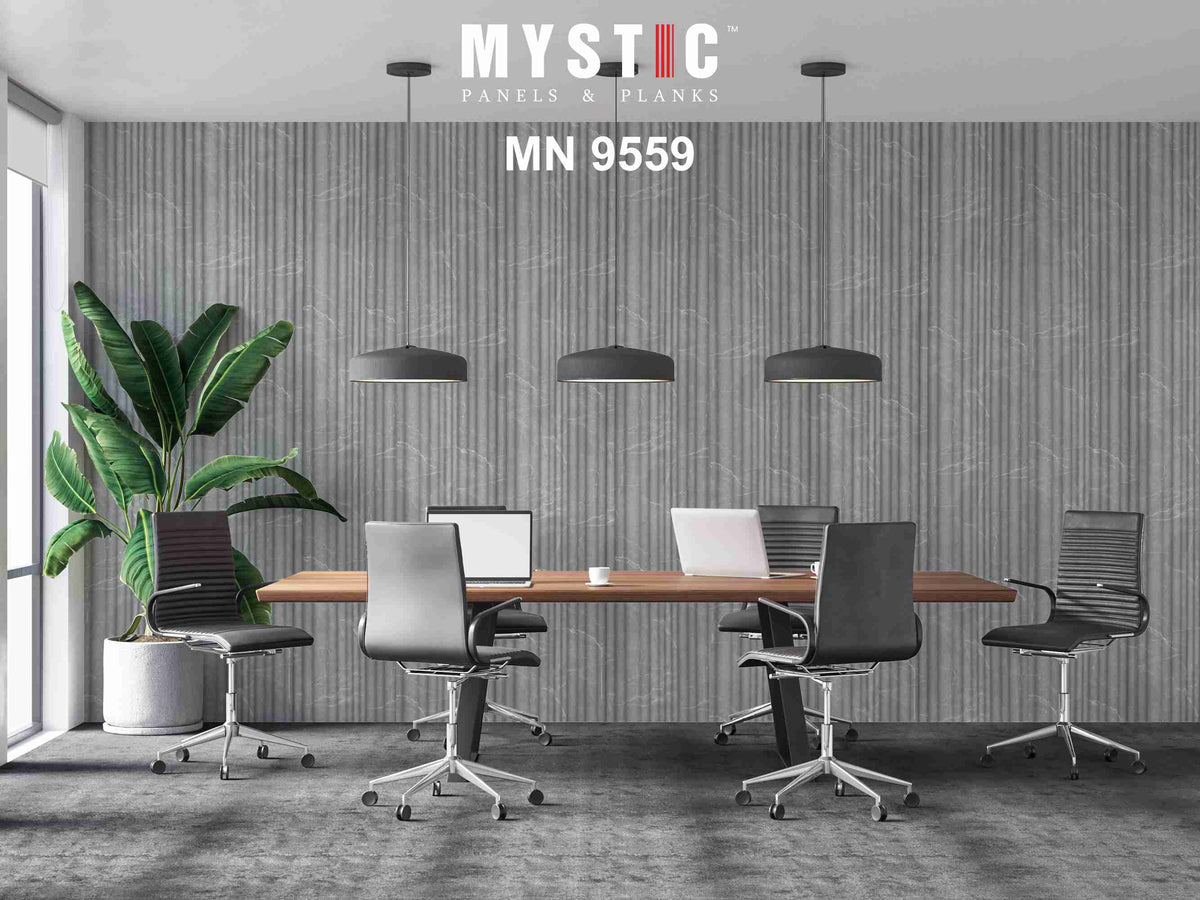 Grey marble-look wavy louver panel, Mystic MN 9559