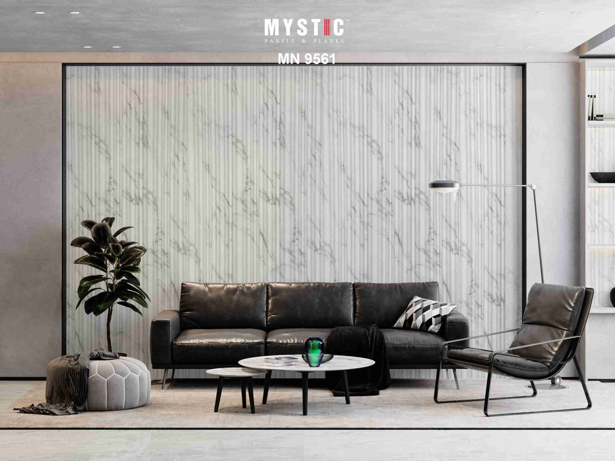White marble-look wavy louver panel, Mystic MN 9561