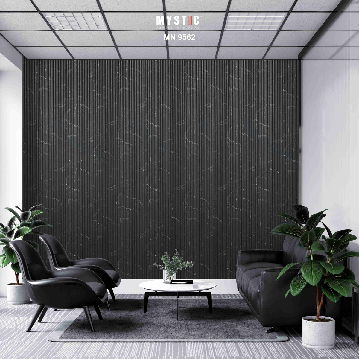 Black marble-look fluted louver with white veins MN-9562