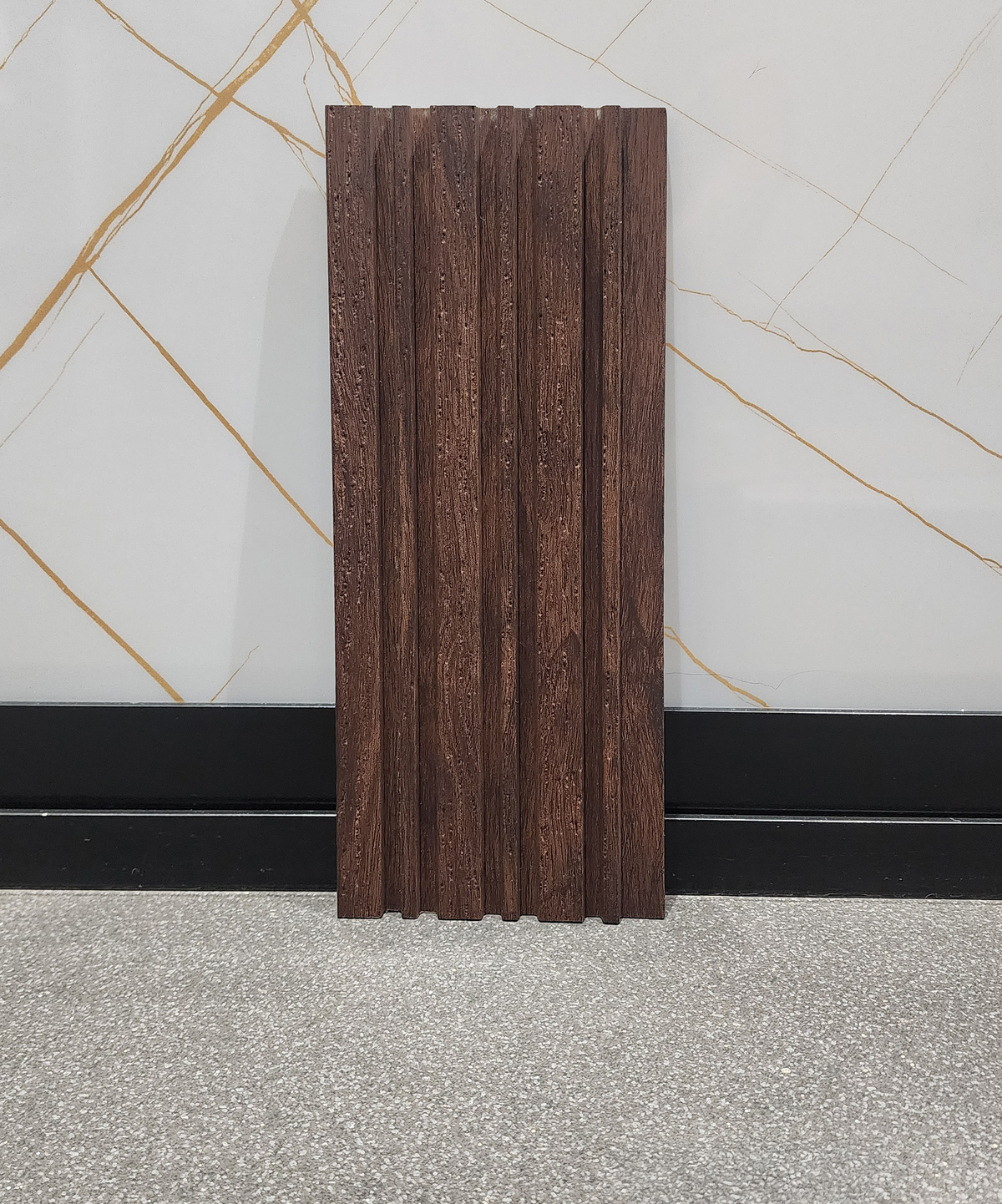 Dark brown weathered wood-grain fluted louver, Mystic MN-5902