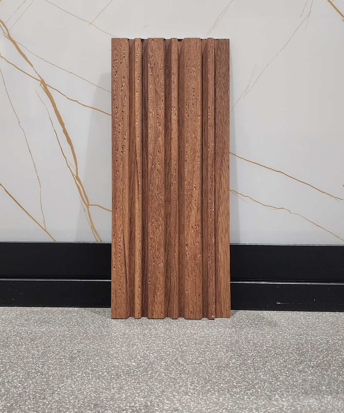 Teak brown wood-grain fluted louver, Mystic MN-5903