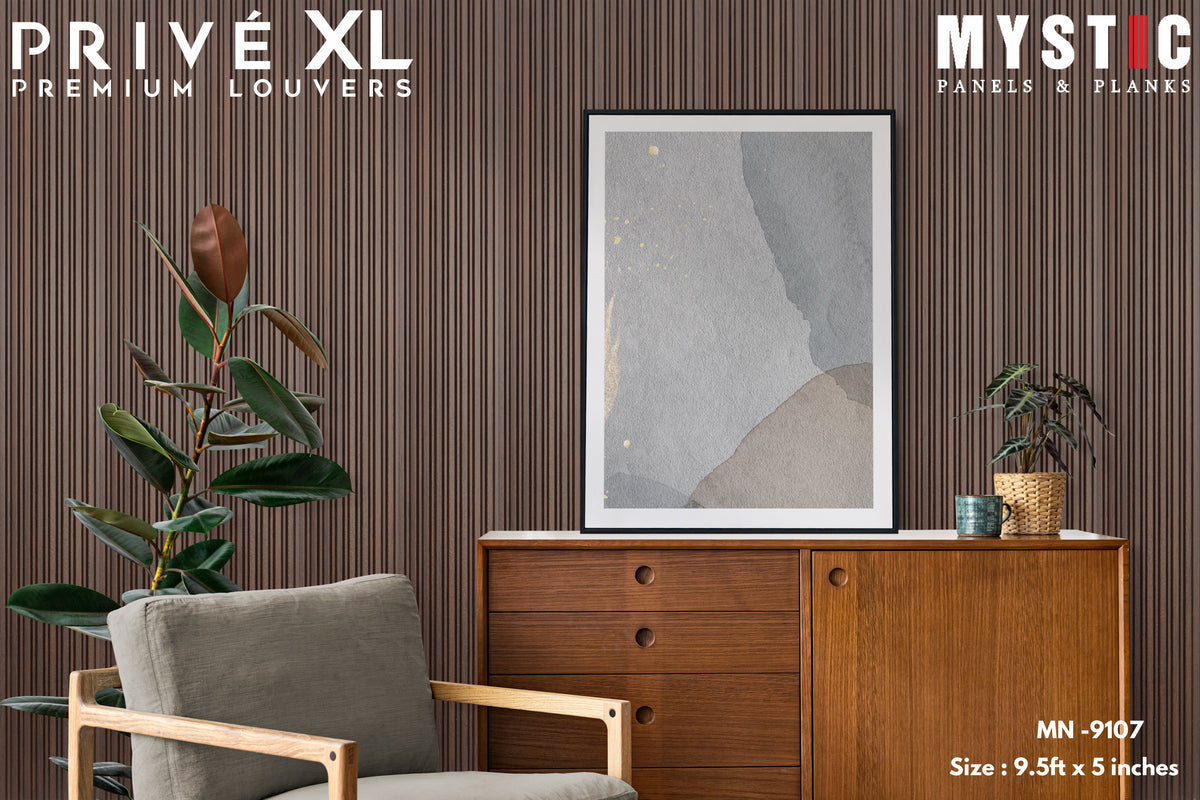 Mystic Prive XL dark walnut-brown wood-grain fluted louver planks, MN-9107