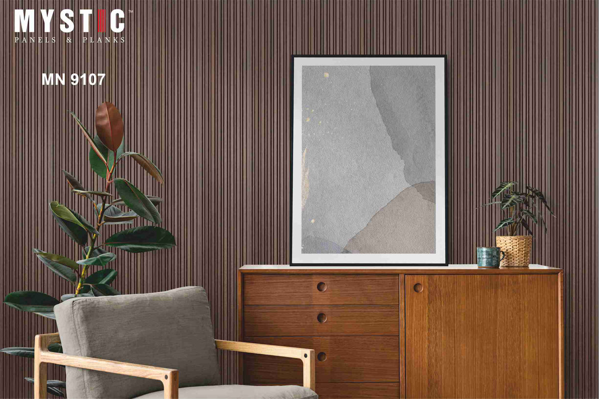 Mystic Prive XL dark walnut-brown wood-grain fluted louver planks, MN-9107