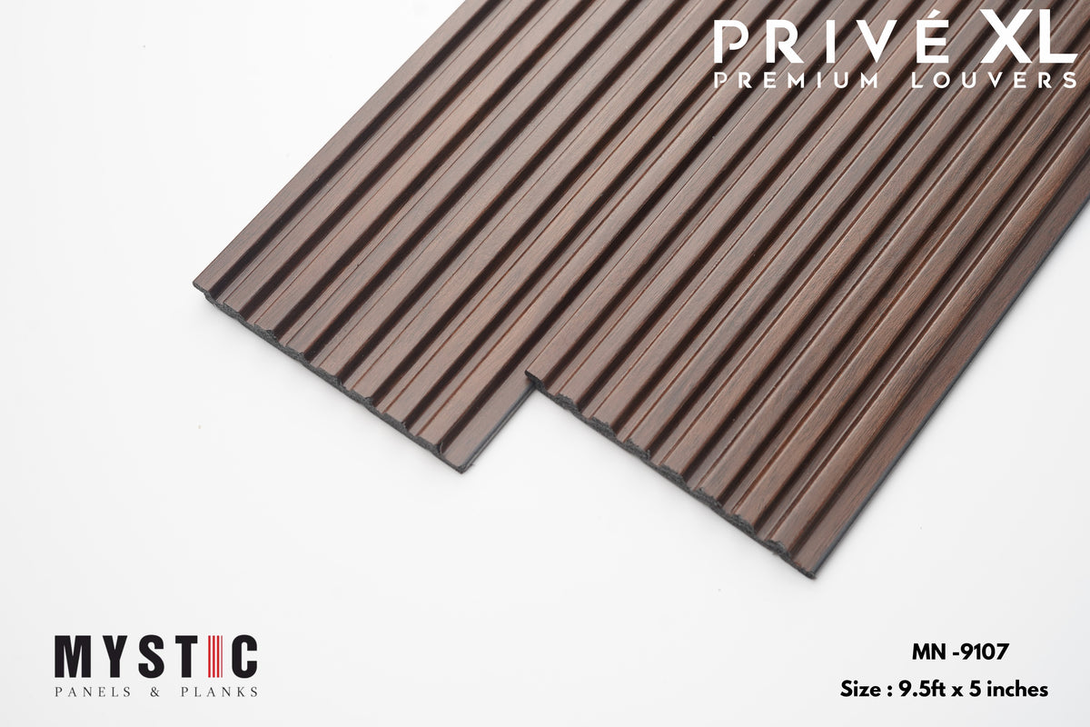 Mystic Prive XL dark walnut-brown wood-grain fluted louver planks, MN-9107