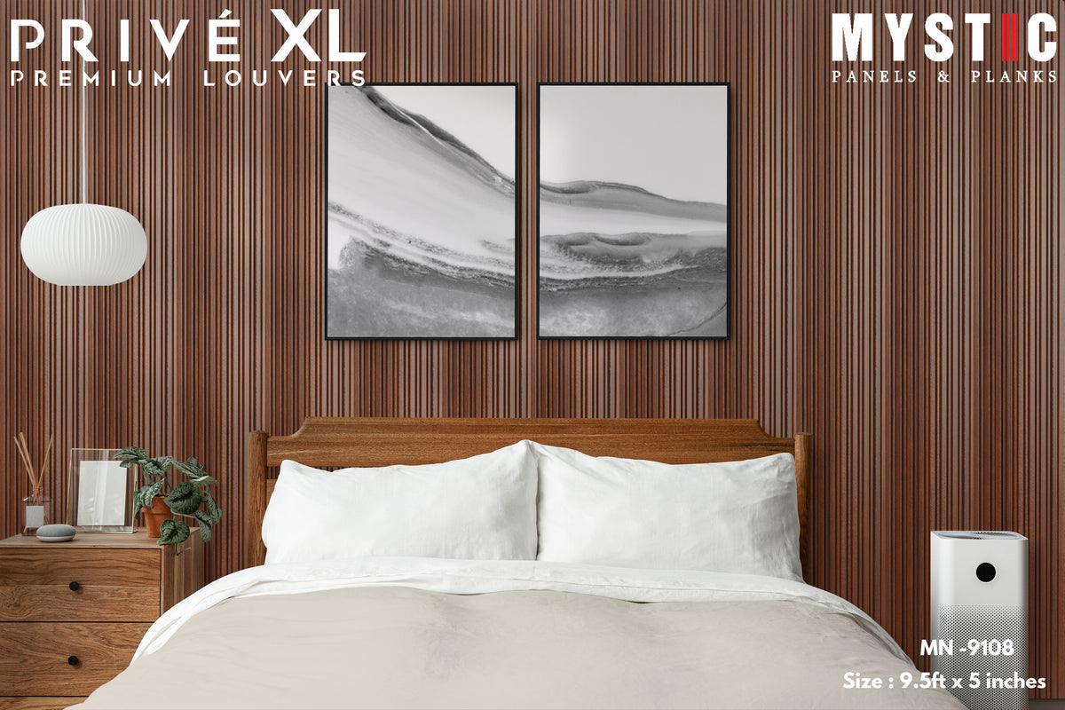 Mystic Prive XL reddish mahogany-brown wood-grain fluted louver planks, MN-9108