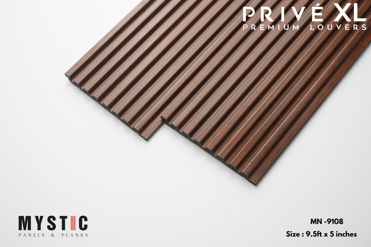 Mystic Prive XL reddish mahogany-brown wood-grain fluted louver planks, MN-9108