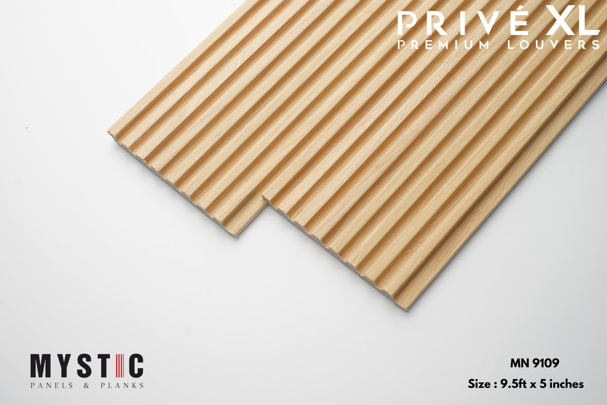 Mystic Prive XL light natural oak wood-grain fluted louver planks, MN-9109