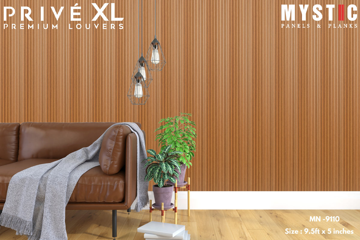 Mystic Prive XL honey teak-brown wood-grain fluted louver planks, MN-9110