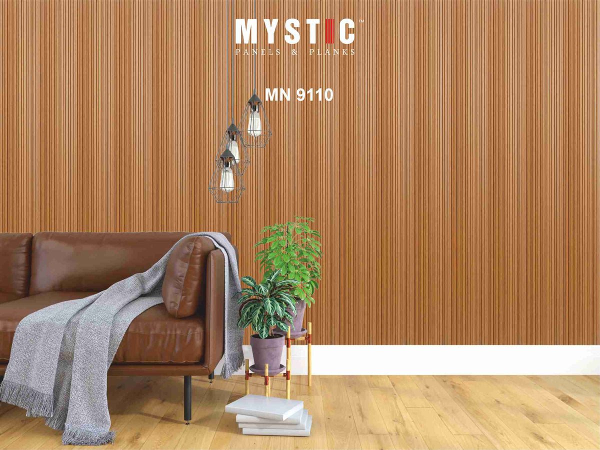 Mystic Prive XL honey teak-brown wood-grain fluted louver planks, MN-9110