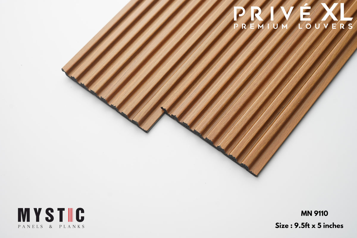Mystic Prive XL honey teak-brown wood-grain fluted louver planks, MN-9110