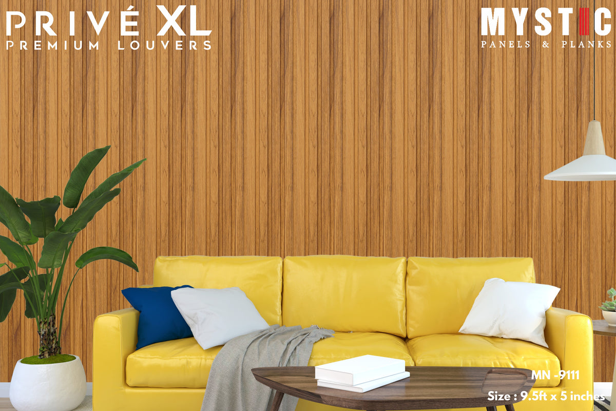 Mystic Prive XL golden teak wood-grain fluted louver planks, MN-9111