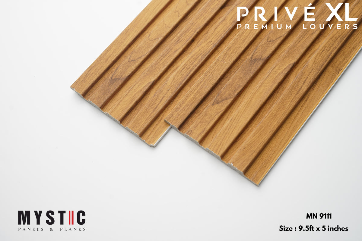 Mystic Prive XL golden teak wood-grain fluted louver planks, MN-9111