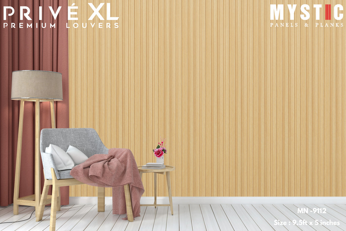 Mystic Prive XL light beige birch wood-grain fluted louver planks, MN-9112