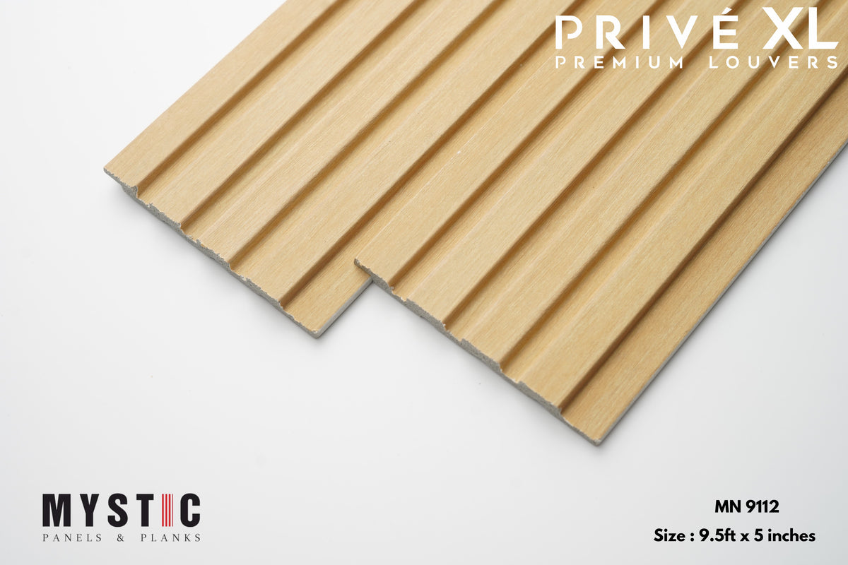 Mystic Prive XL light beige birch wood-grain fluted louver planks, MN-9112
