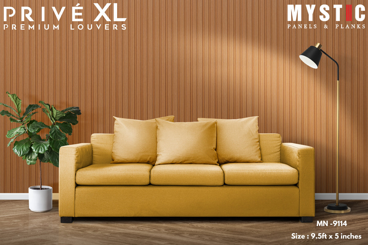 Mystic Prive XL medium oak-brown wood-grain fluted louver planks, MN-9114