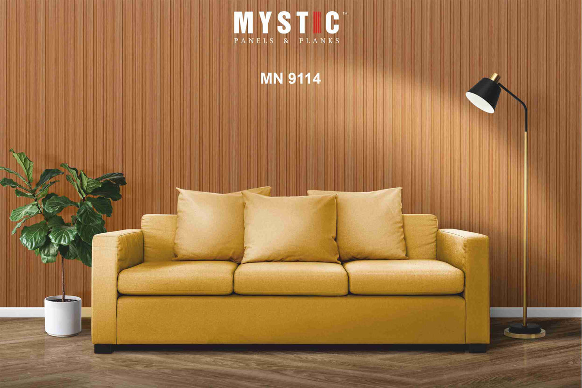 Mystic Prive XL medium oak-brown wood-grain fluted louver planks, MN-9114