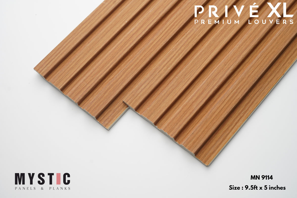 Mystic Prive XL medium oak-brown wood-grain fluted louver planks, MN-9114