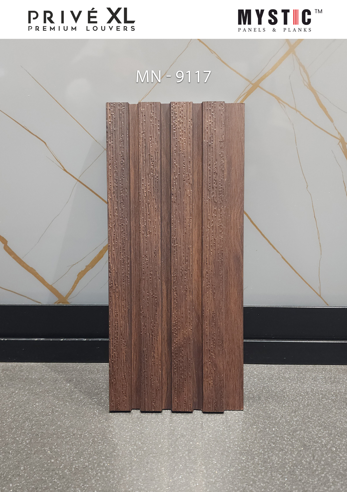 Dark brown textured wood louver, Mystic MN-9117