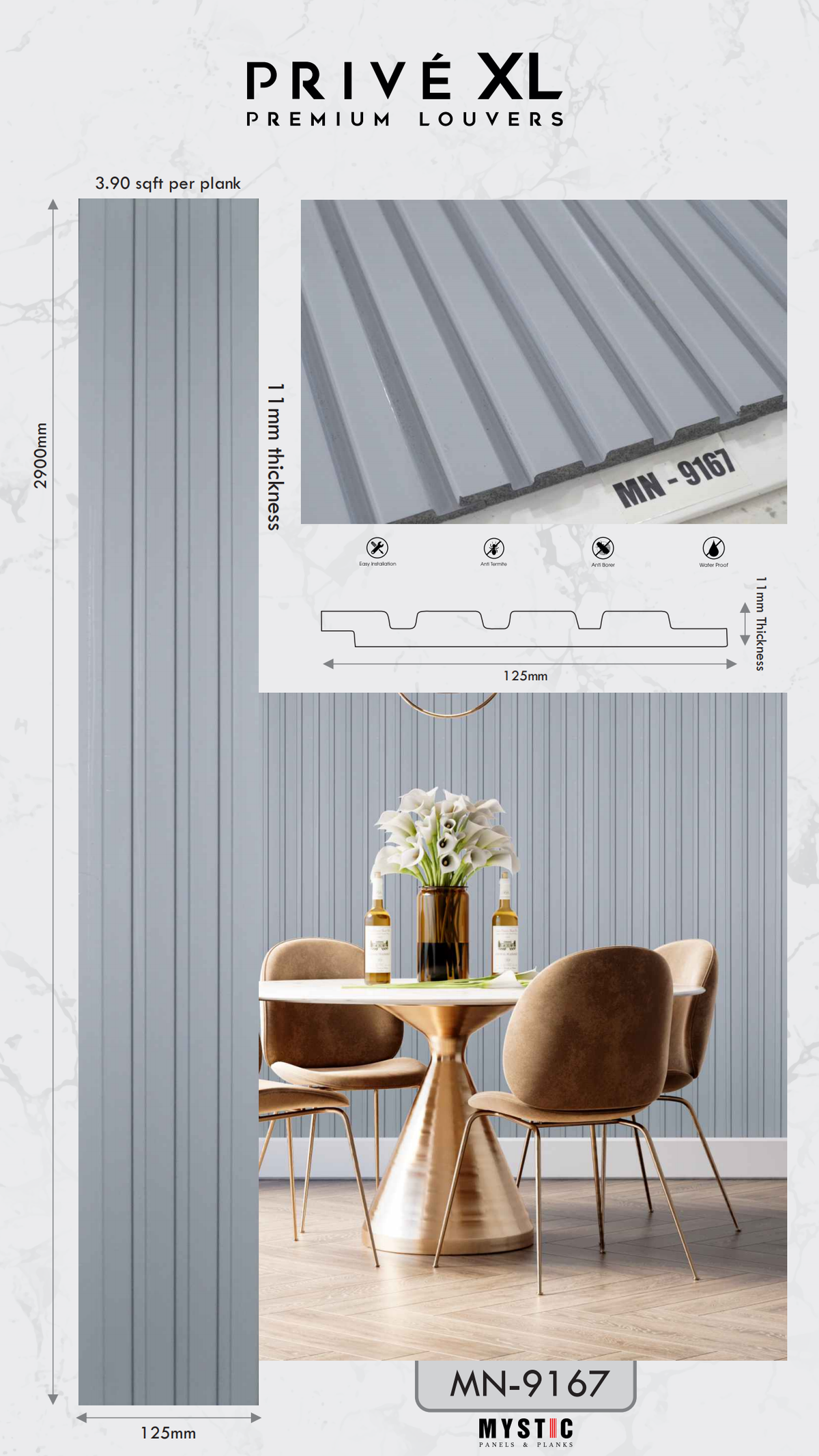 Light grey solid colour louver, Mystic MN 9167
