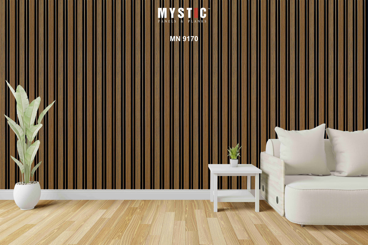 Brown wood-grain louver with black grooves MN-9170