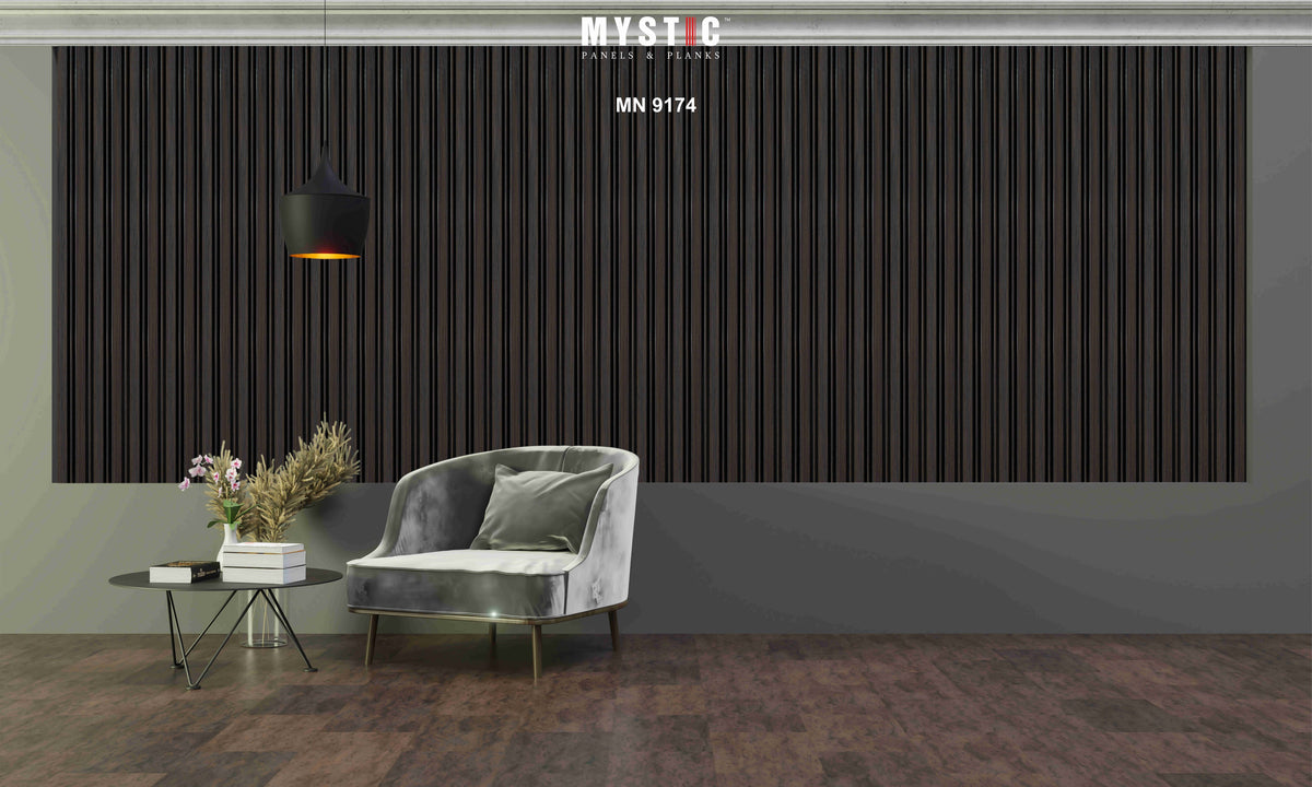 Dark charcoal wood-grain louver strip, Mystic Prive MN 9174