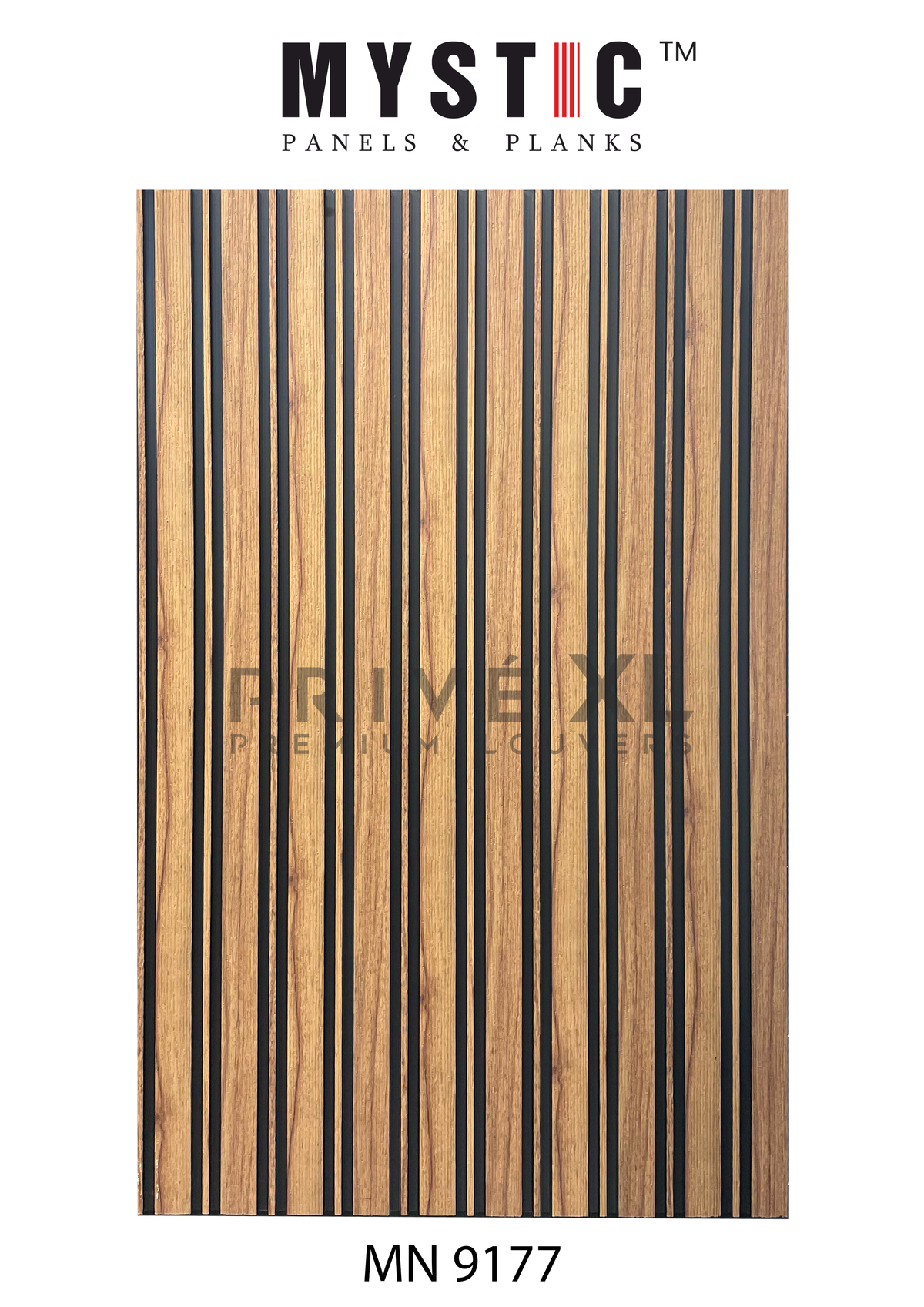 Honey brown wood-grain louver panel with black grooves, Mystic Prive XL MN 9177