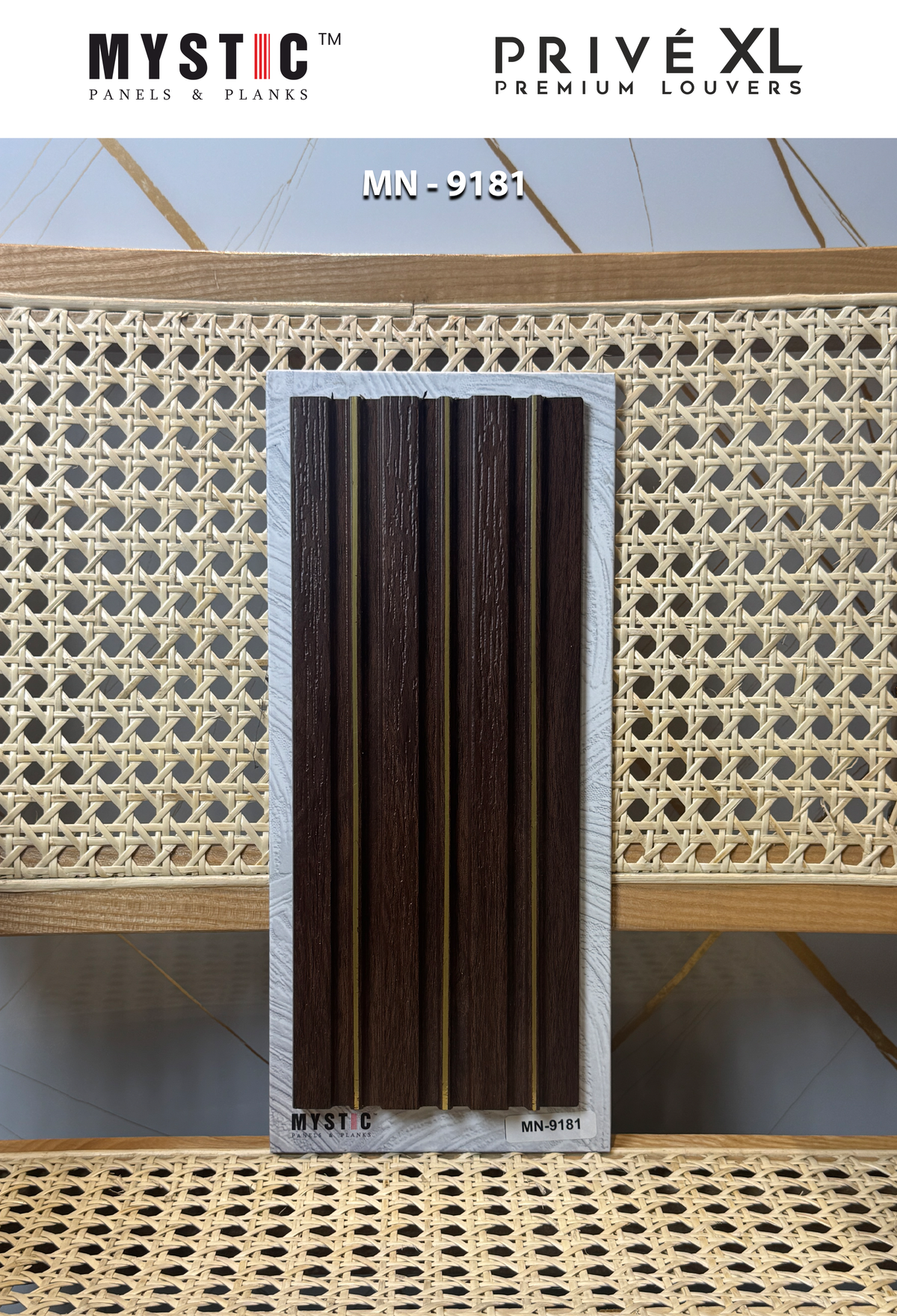 Dark wenge wood-grain louver with gold strip lines MN-9181