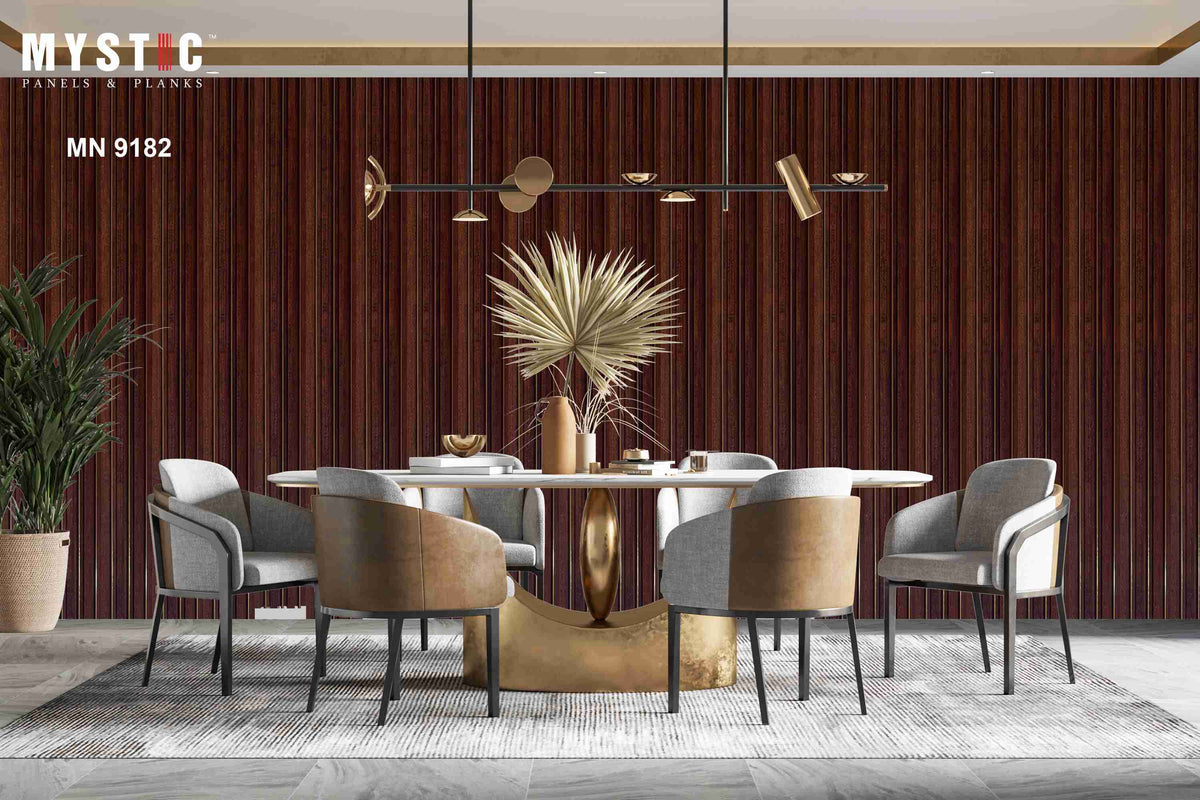 Reddish brown wood-grain louver with gold lines MN-9182
