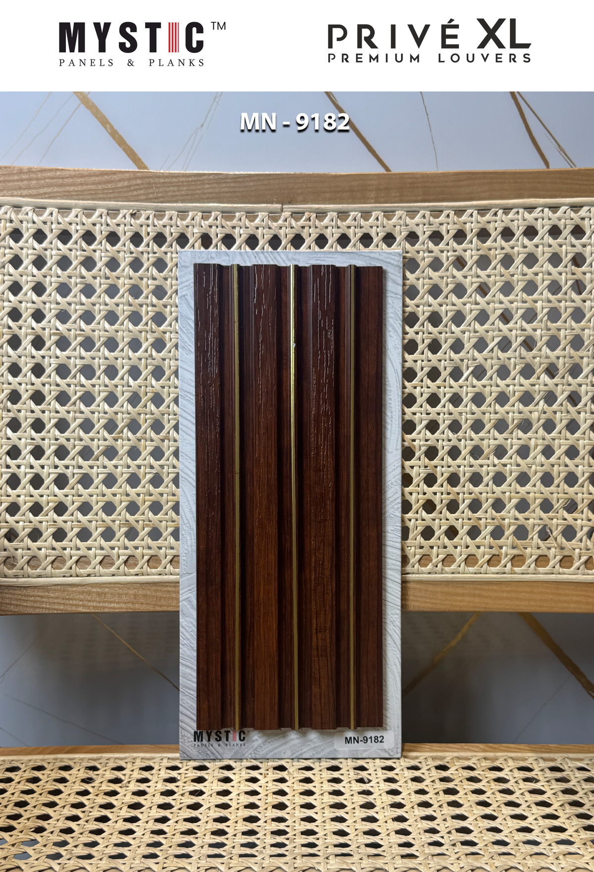 Reddish brown wood-grain louver with gold lines MN-9182