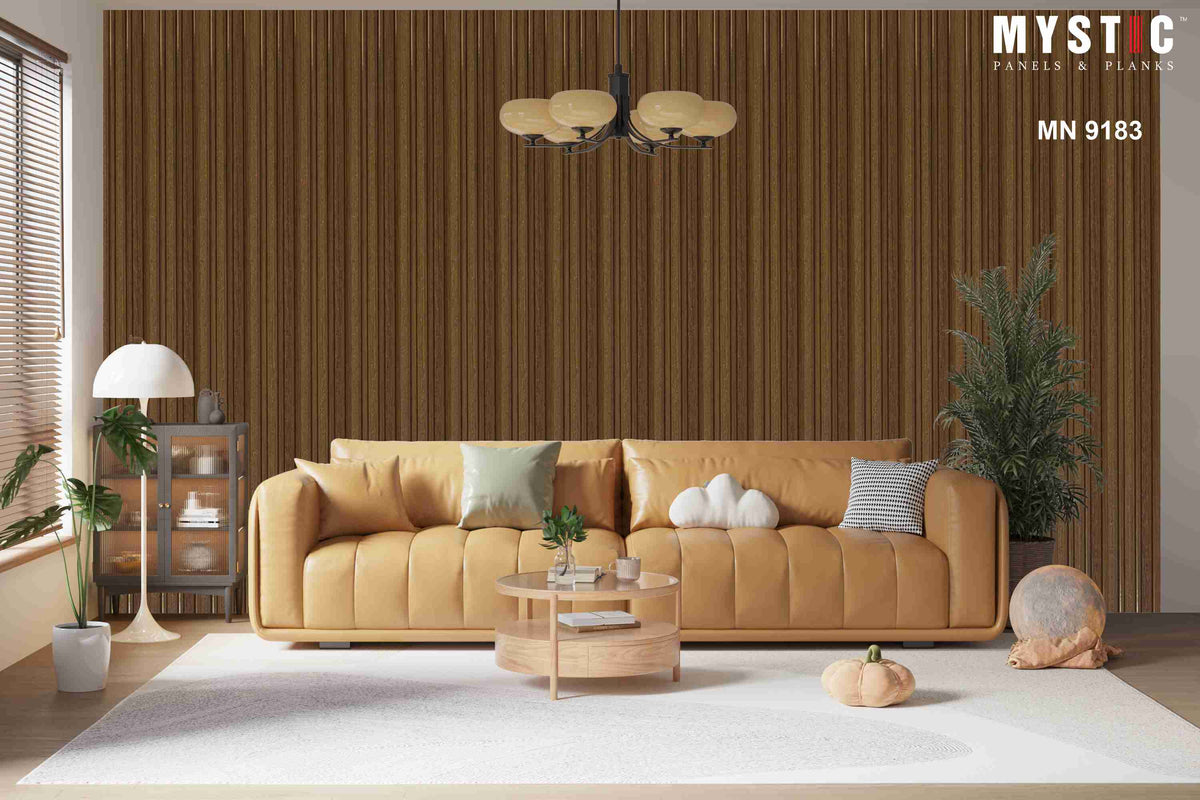Honey oak wood-grain fluted louver MN-9183