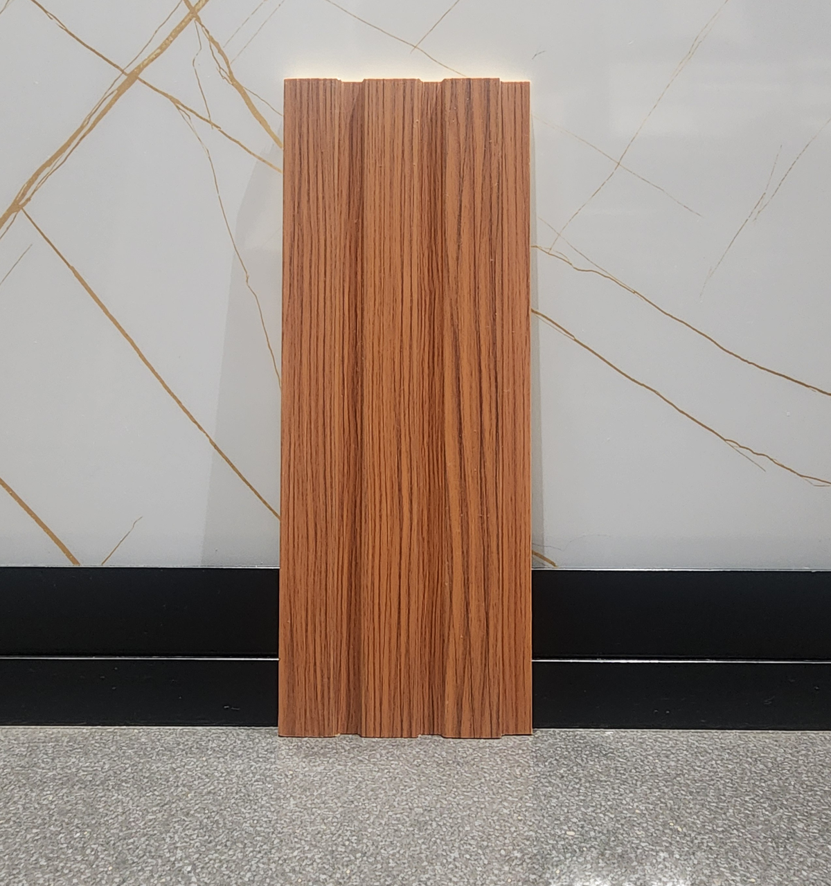 Teak wood-grain fluted louver sample, Mystic MN-9505