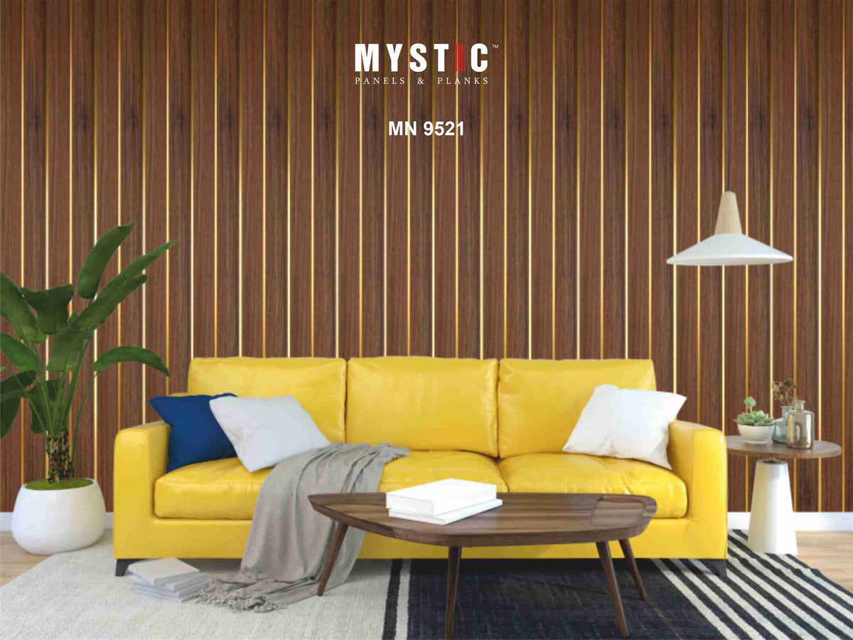 Walnut brown wood grain louver with gold strip, MN-9521