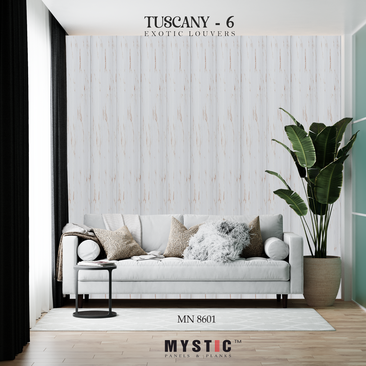 White marble-look fluted louver, MN 8601