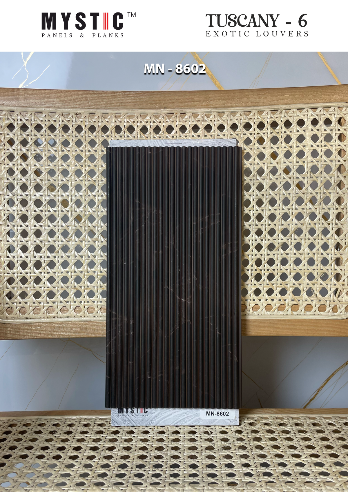 Black marble-look fluted louver, Mystic MN-8602