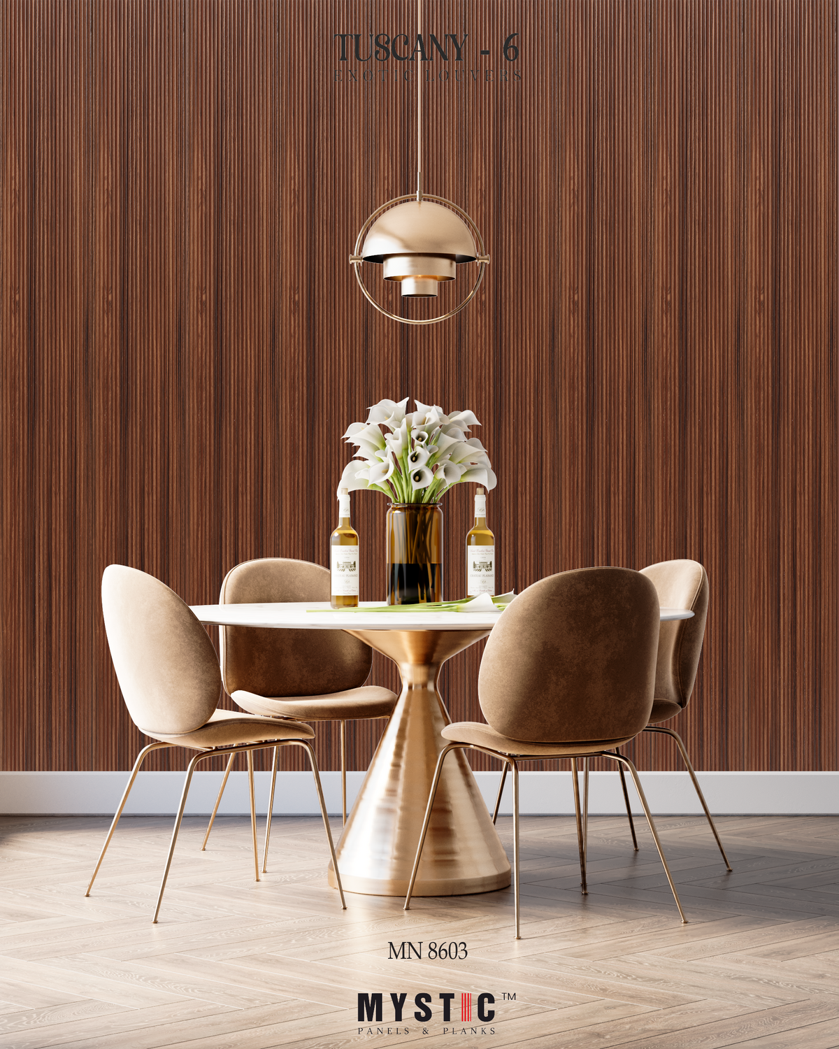 Brown walnut wood fluted louver, MN 8603