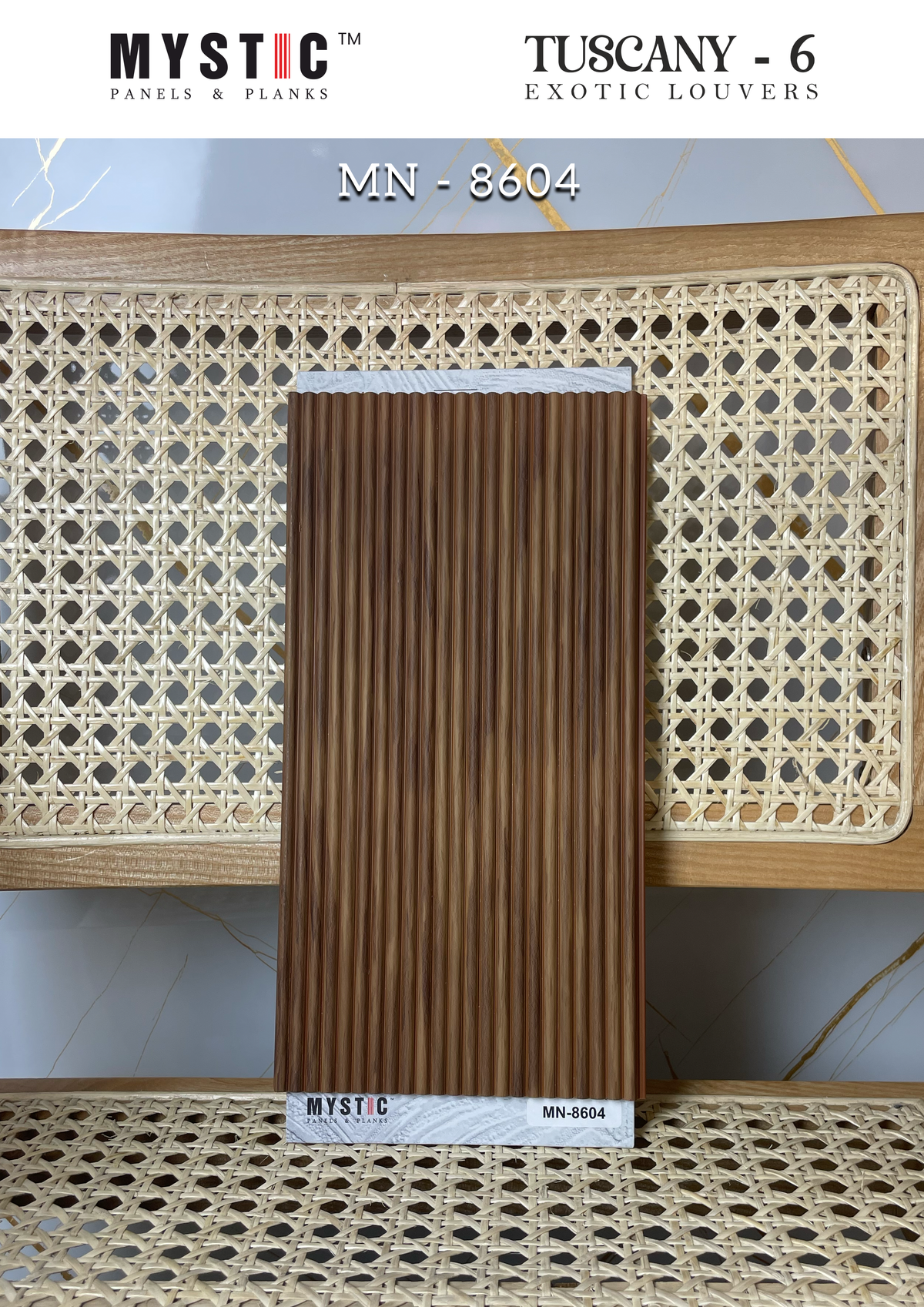 Brown wood-grain fluted louver, Mystic MN-8604