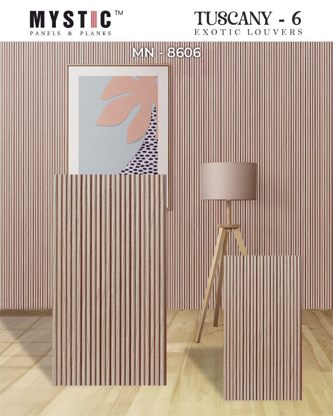 Light beige oak-look fluted louver, Mystic MN-8606