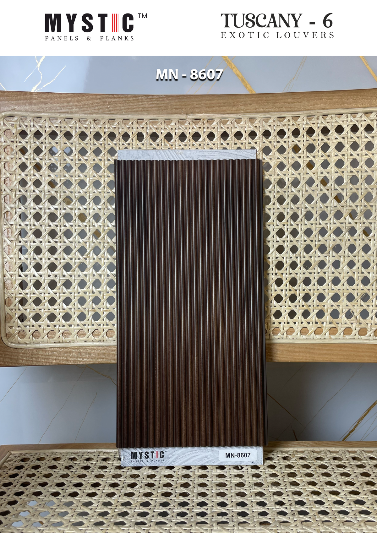 Dark brown wood-grain fluted louver, Mystic MN-8607