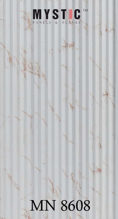 Fluted white marble louver with rust veins, Mystic MN 8608